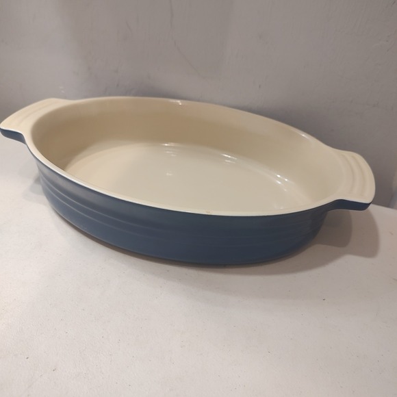 Le Creuset Oval Baking Dish 10.5"X8"  Stoneware Au Gratin Blue France Microwave - Picture 1 of 9